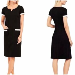 Talbots Women's Black Ponte Shift Dress Pockets‎ Fringe Size 4 $148